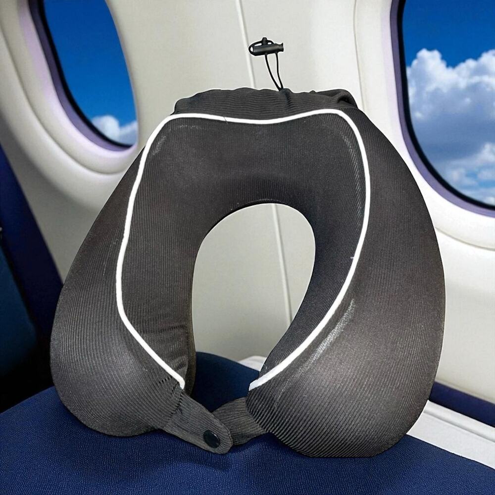 G Force Memory Foam Travel Neck Pillow Black Washable Cover with Storage Bag